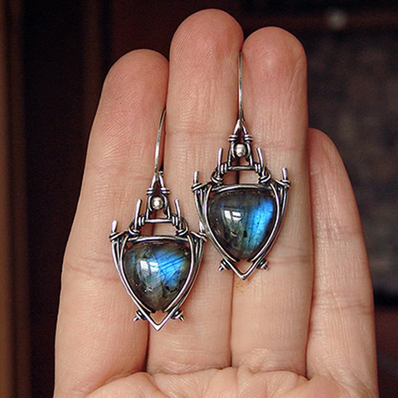 Triangle Labradorite Silver Plated Witch Earrings