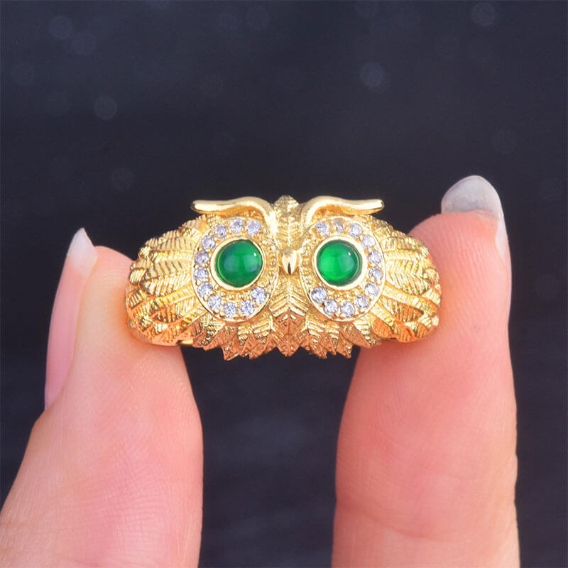 Owl Ring Natural Chalcedony Bird Eagle Opening Colored Treasure Ring