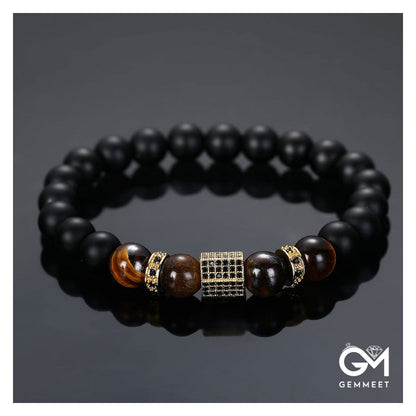 Men's Frosted Black Pearl Tiger Eye Stone Bracelet