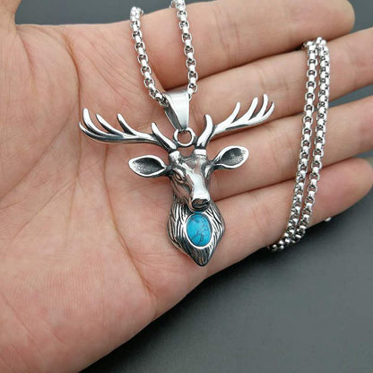 Retro Punk Jewelry Turquoise Elk Head Pendant