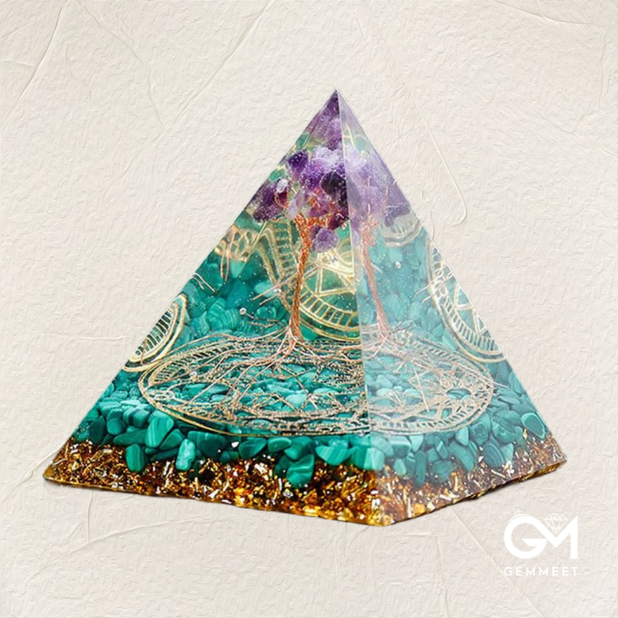 Malachite Amethyst Orgone Pyramid