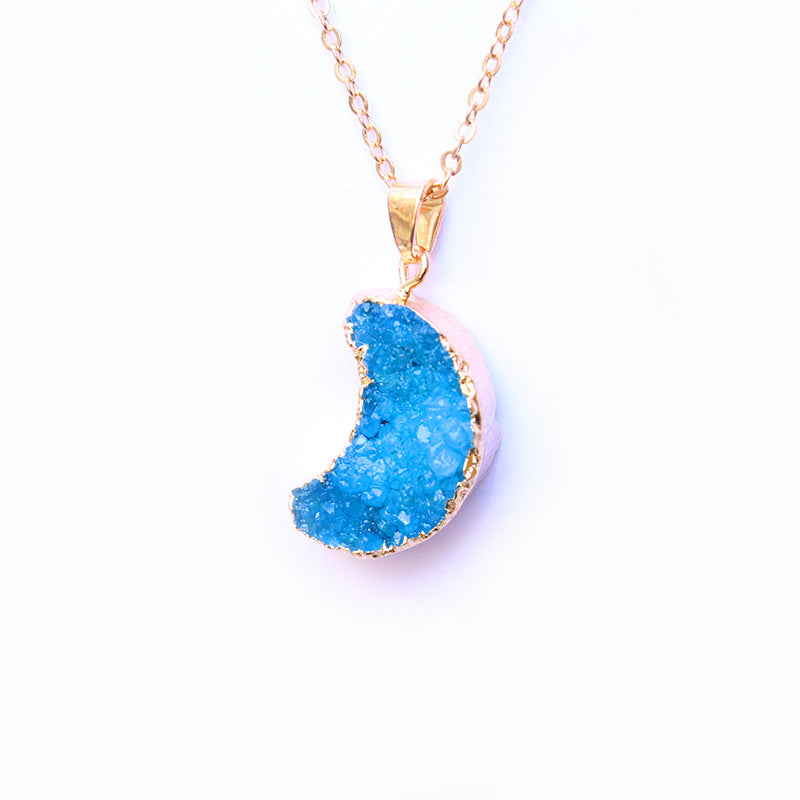 Natural Irregular Moon Shape Color Stone Necklace