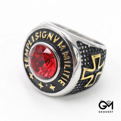 Titanium Steel Vintage Red Zircon Ring for Men