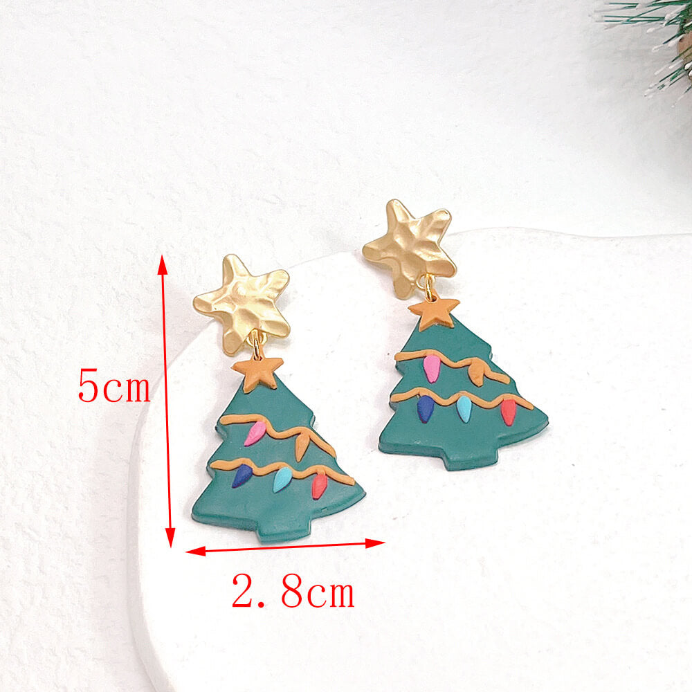 Christmas Earrings Ornament Plaid Geometric Snowman Stud Earrings