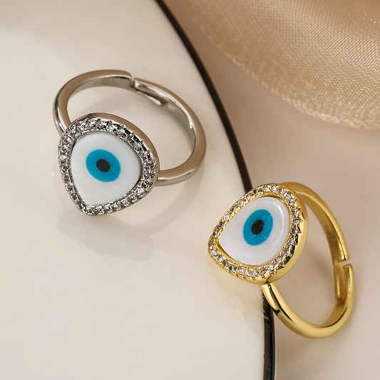 Drip Shape Evil Eye Halo Signet Ring