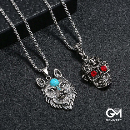 Domineering Simple Alloy Wolf Head Men's Skull Necklace