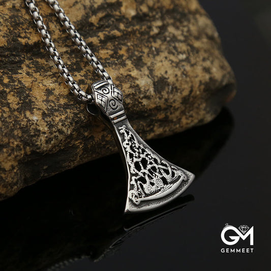 Vintage Titanium Steel Pattern Axe Pendant Necklace