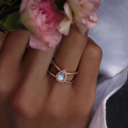 Drip Pear Cut Moonstone 2 Layer Ring