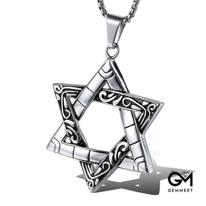 Titanium Steel Vintage Hollow Five-pointed Star Necklace