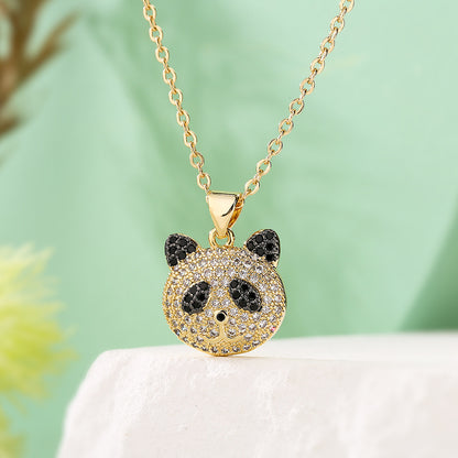 Cute Full Stones Panda & Bear Head Pendant Necklace