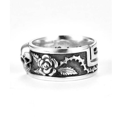 Retro Men's Rose Pattern Skull Ring