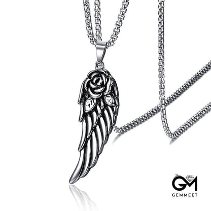 Stainless Steel Cast Feather Rose Necklace