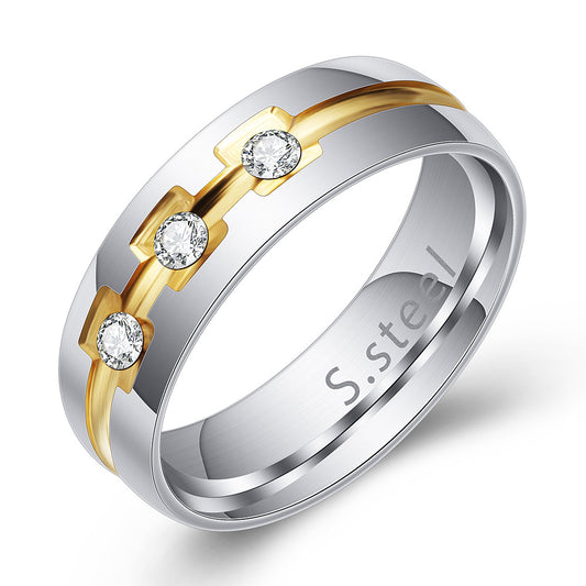 Gold and Silver Two-color Titanium Steel Ring for Men