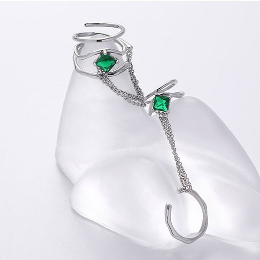 Double Link Chain Sweet Cool Posh Green Gemstone Ring