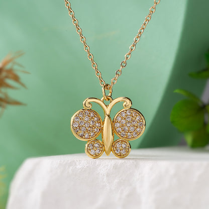 Full Stones Hollow Butterfly Pendant Necklace