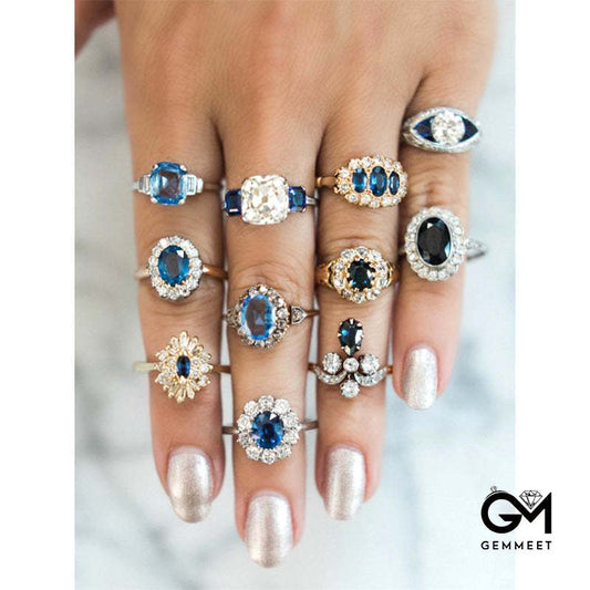 Luxury Sapphire Gold and Silver 11-Piece Ring Set