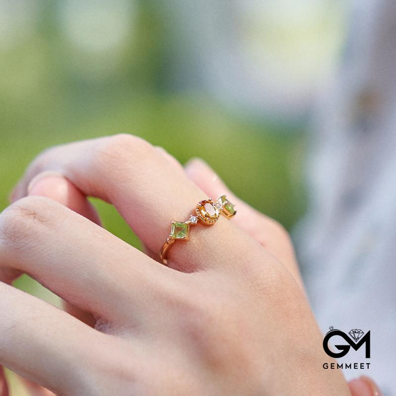 Simple Retro Citrine Gold Plated Ring