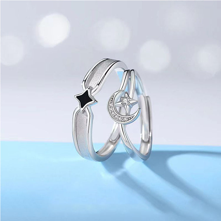 Star and Moon Wishing Couple Ring