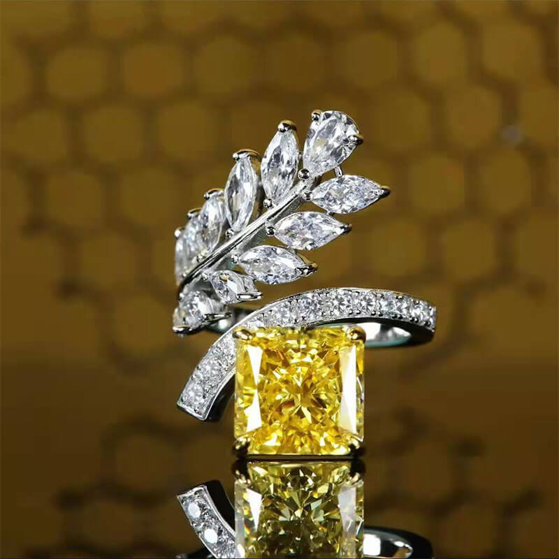 New Niche High-end Yellow Diamond Ring Radiant Ice Flower Cut Diamond Ring