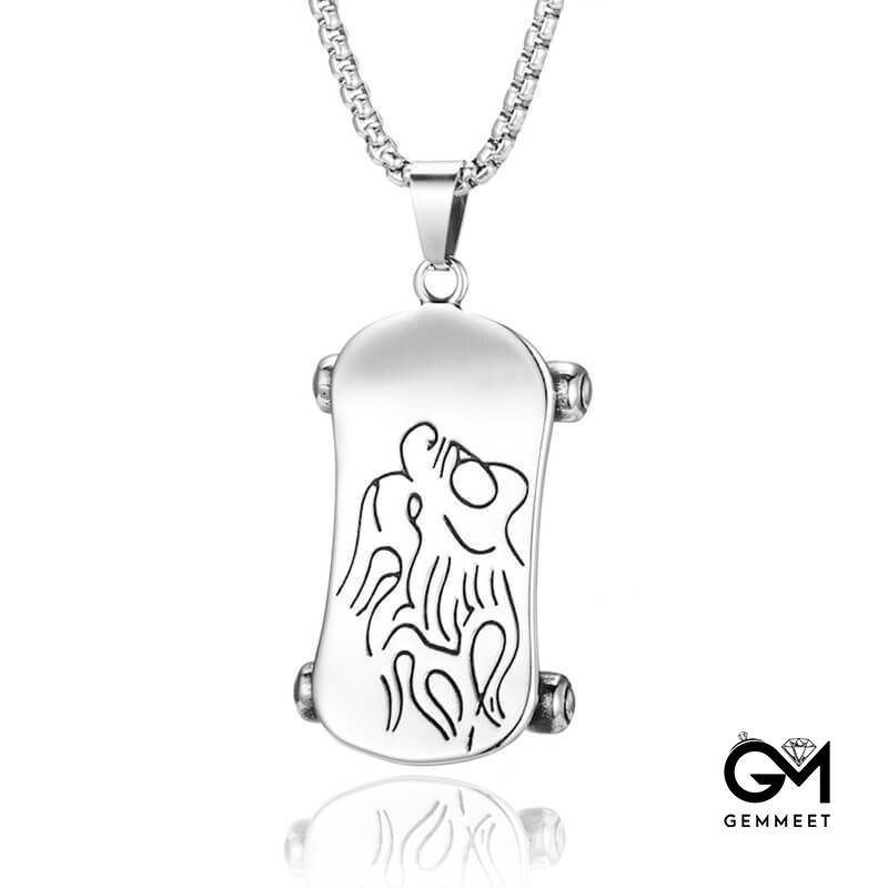 Stainless Steel Cast Skateboard Pendant Necklace