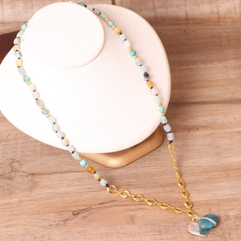 Unshaped Stone Bead With Love Pendant Necklace