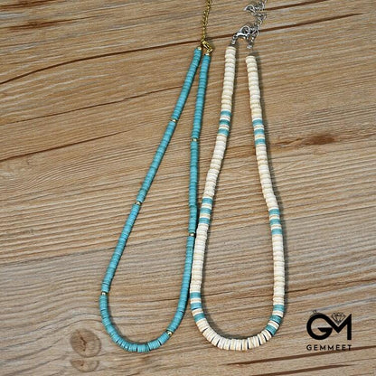 Turquoise White Zircon Roller Bead Necklace