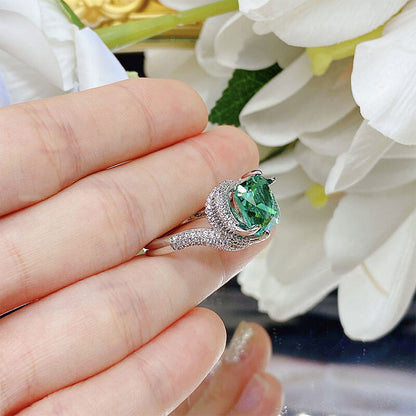 Five-carat Imitation Paraiba Ring Lake Green High Carbon Diamond Fancy Sapphire Ring