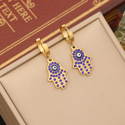 Purple Stone Hamsa Evil Eye Pendant Bracelet Necklace & Earrings