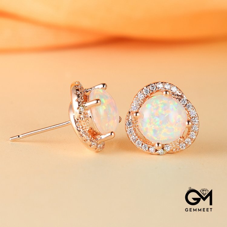 Opal White Zircon Clover Light Luxury Earrings