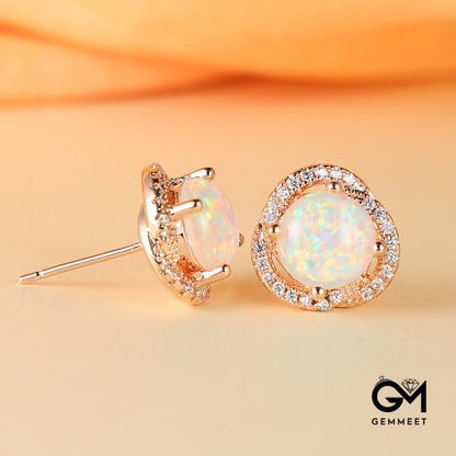 Opal White Zircon Clover Light Luxury Earrings