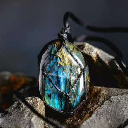 Wrapped Dragons Heart Natural Labradorite Stone Necklace