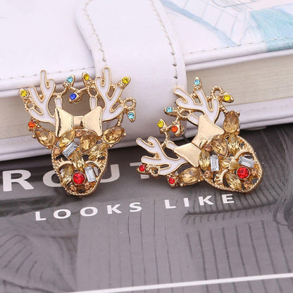 Christmas Jewelry Personalized Oil Dripping Snowflake Antler Earrings Exaggerated Alloy Full Inlaid Zircon Elk Earrings