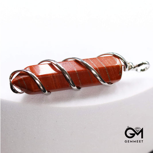 Red Stone Hexagon Spiral Agate Wound Pendant