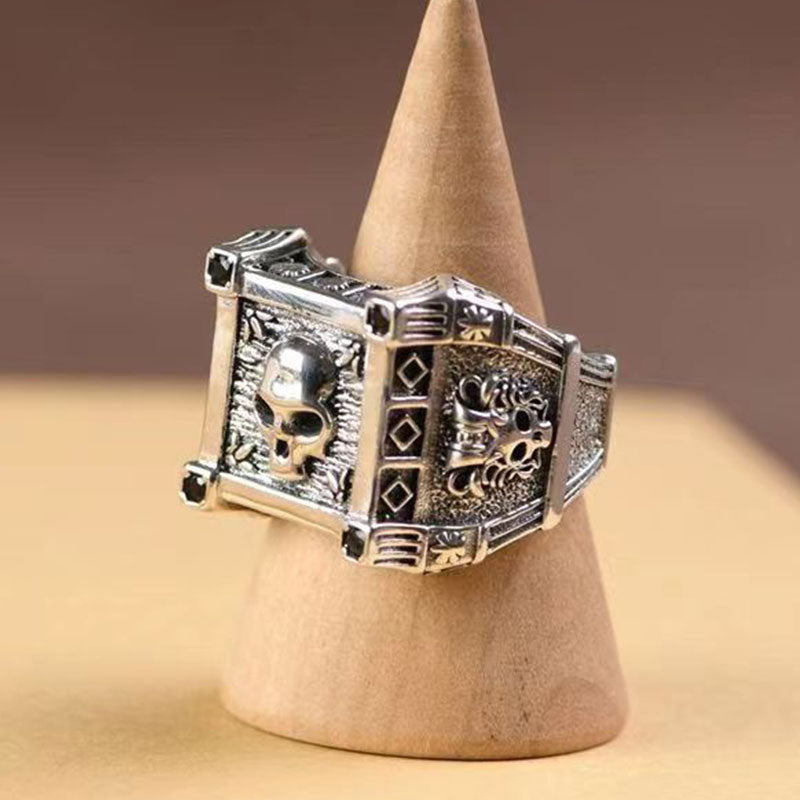 Skull Totem Square Punk Signet Ring