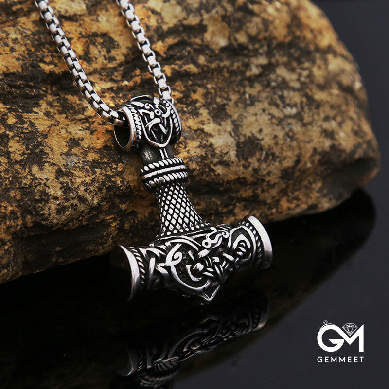 Dragon Print Hammer Vintage Titanium Steel Necklace