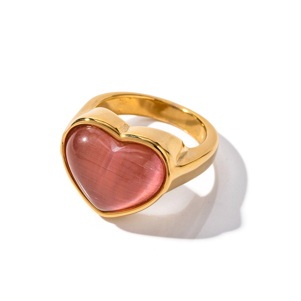 Cute Heart Shape Rose Quartz Signet Ring