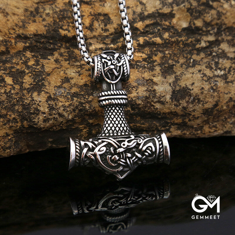 Dragon Print Hammer Vintage Titanium Steel Necklace