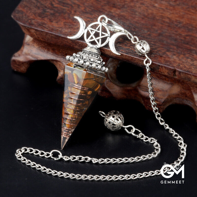 Colored Stone Aquamarine Hexagon Cone Spirit Pendulum