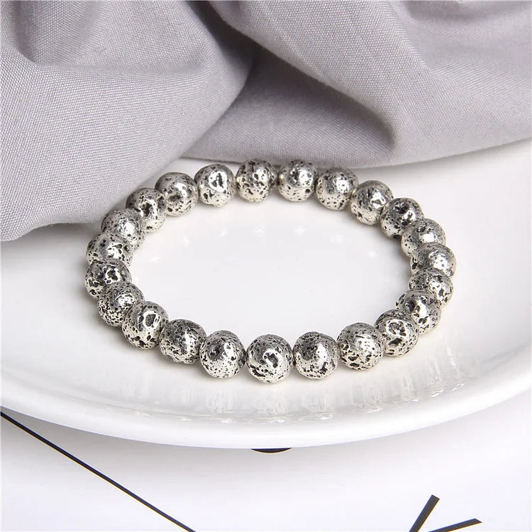 Plated Lava Stone 8mm Beaded Men Bracelet