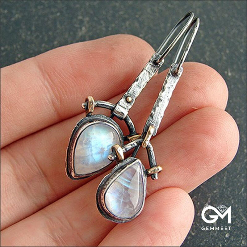 Asymmetrical Drop Moonstone Earrings