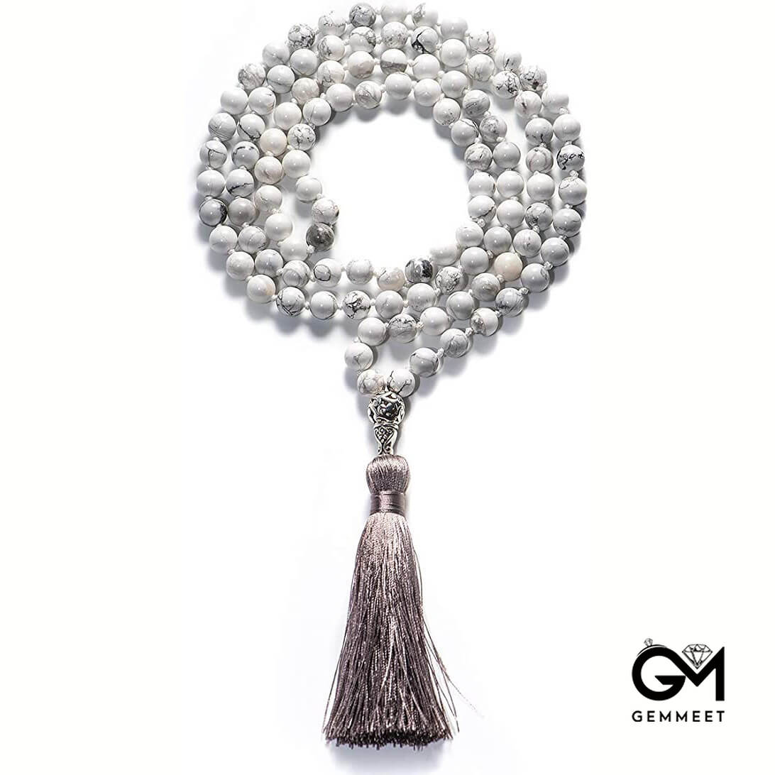 108 Mala Beads Tied Tassel Necklace