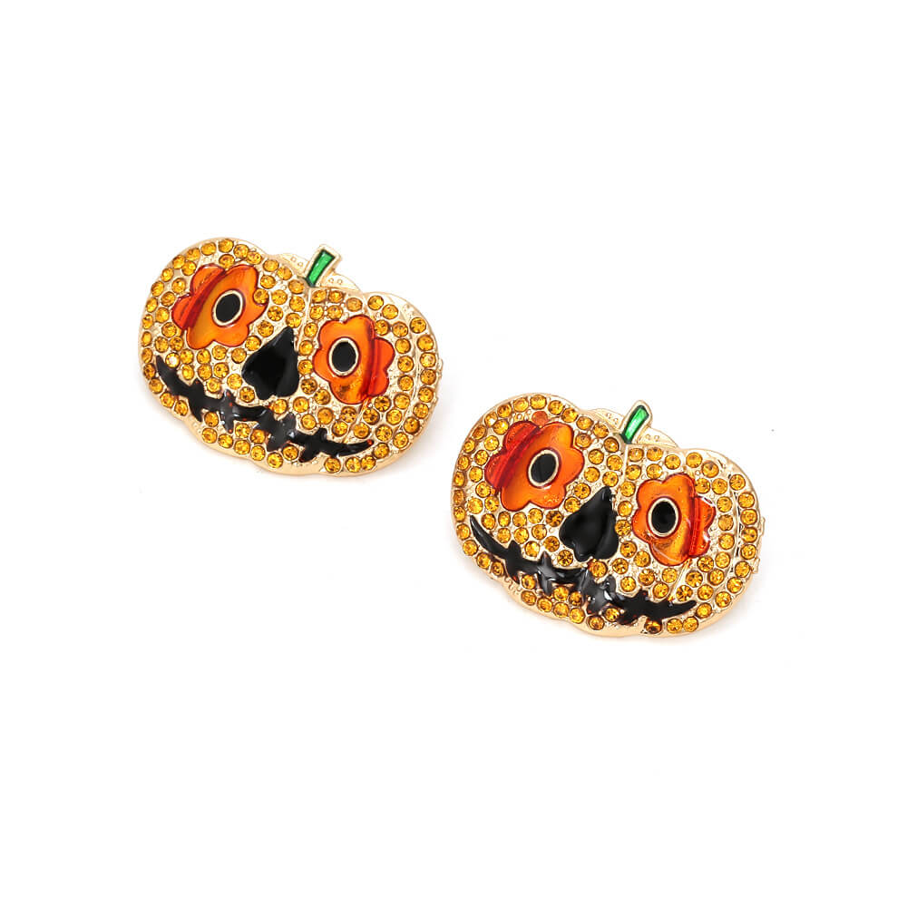 Halloween Personalized Cute Earrings Alloy Drop Oil Color Zircon Pumpkin Exaggerated Funny Earrings