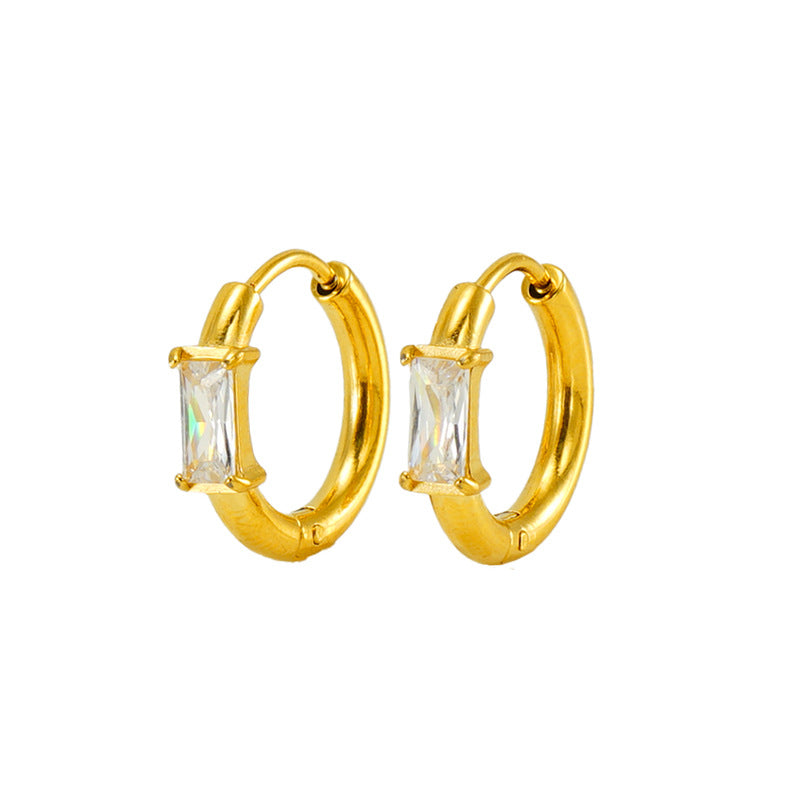 Rectangle Stone Chunky Huggie Hoop Earrings