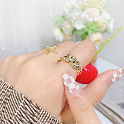 Fashion Creative Personality Design Double D All-match Hollow Open Ring