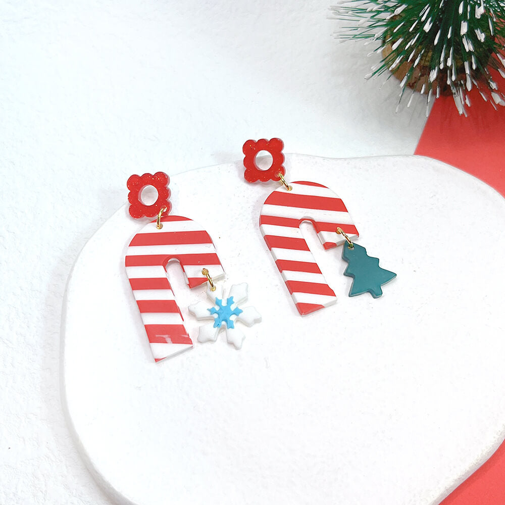 Christmas Earrings Ornament Plaid Geometric Snowman Stud Earrings