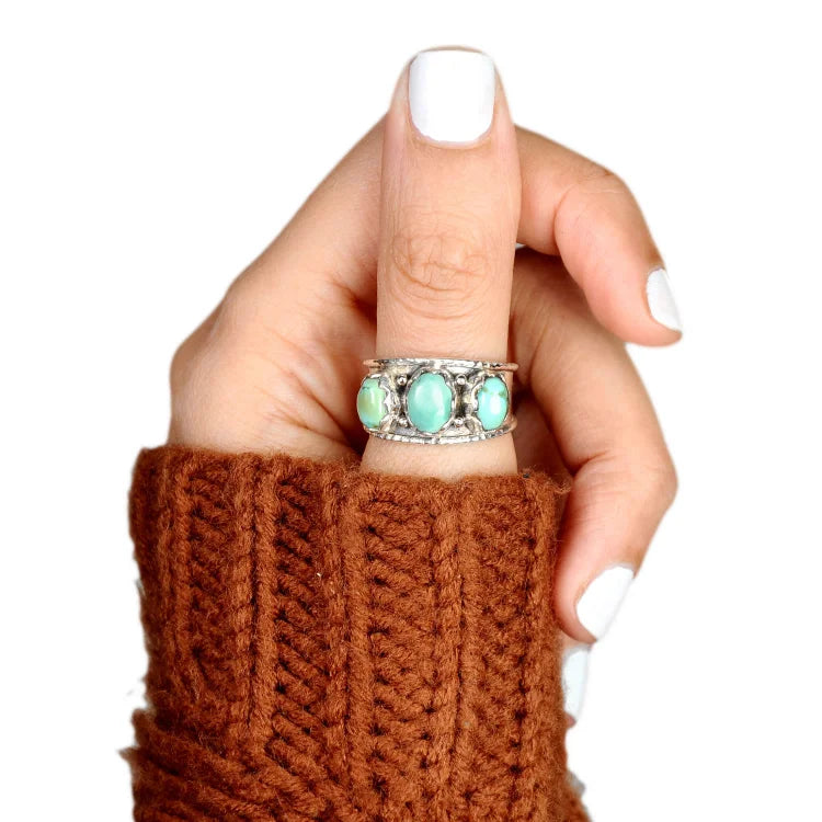 Three Stone Bohemian Turquoise Ring