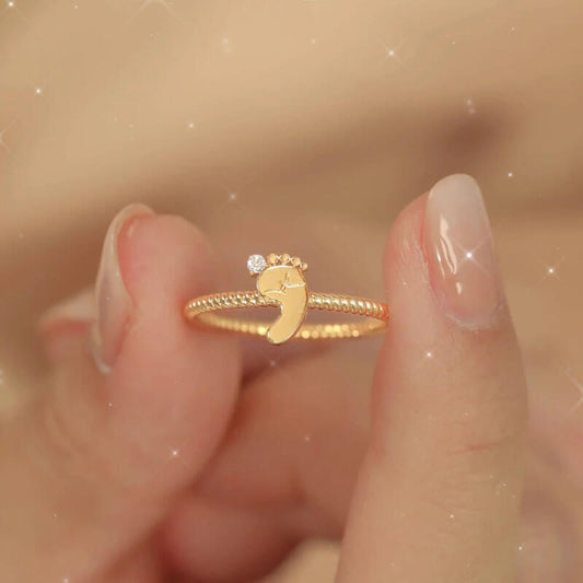 Cute Baby Feet Single Stone Adjustable Ring