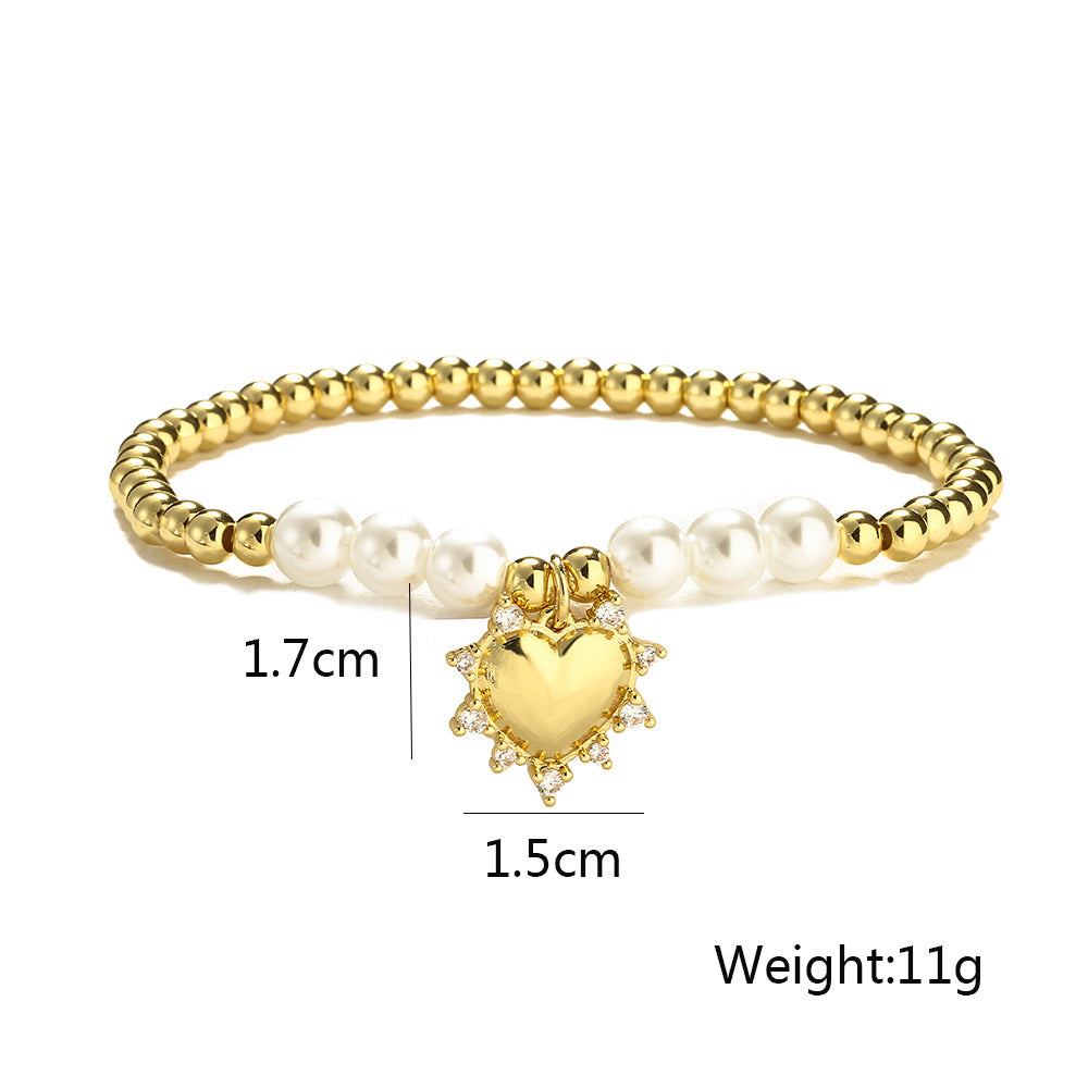 Heart Shape Pendant Pearl Bead Bracelet