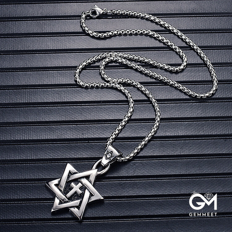 Cross Titanium Steel Hexagram Star Necklace