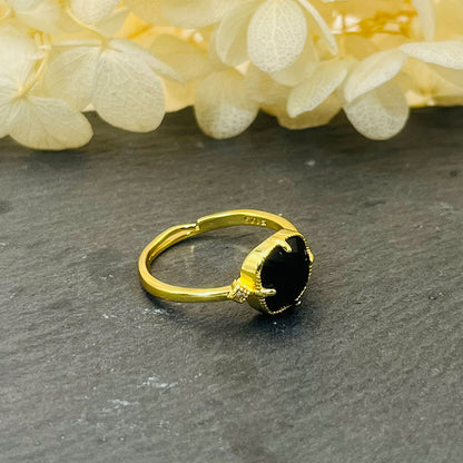 Square Black Onyx Rose Faceted Vintage Ring